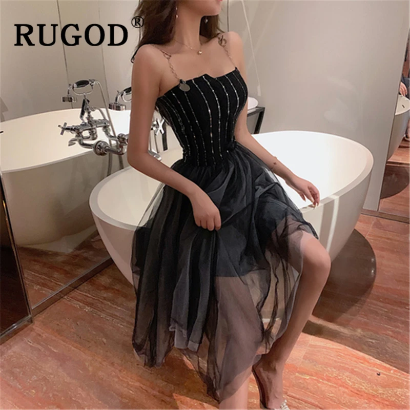 Женское Сетчатое платье миди RUGOD корейское элегантное на тонких бретельках без