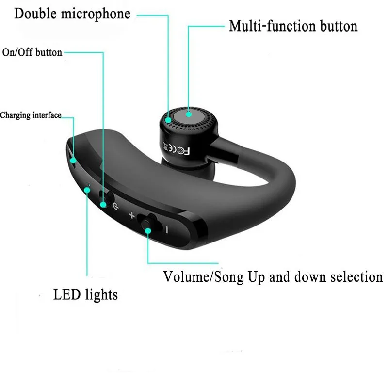 

Fast Charging V10 Earphone Handsfree Business Bluetooth 5.0 Headphone Mic Voice Control Wireless Headset For Xiaomi iphone so on