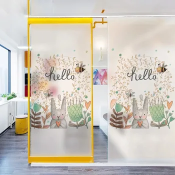 

Cartoon bear stained electrostatic glass Sticker window film Custom home foil door Frosted Self-adhesive decorative window Films