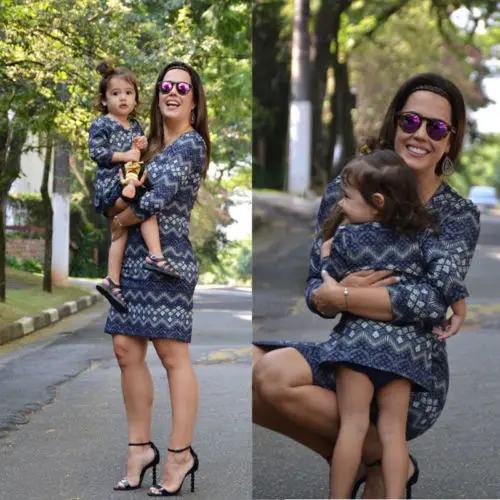 

Mother Daughter Print Retro Matching Outfits Clothes Women Kids Mini Dress Family Matching Dresses Summer