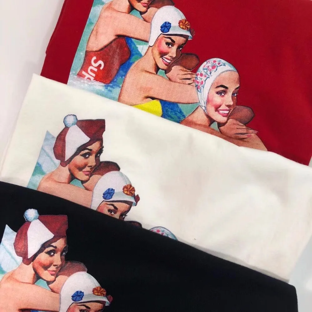 new 2018 WEEK 19 fashion 18SS swimmers tee women casual lady top tees cotton tshirt female brand clothing t-shirt printed Tops