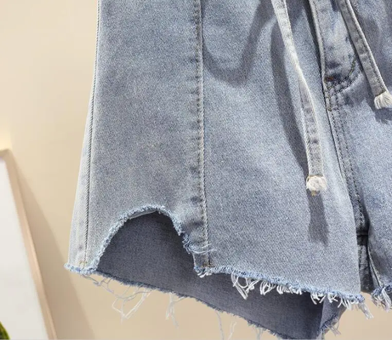 Высокая талия джинсовые шорты женщина 2019 Лето корейский Ретро свободные рваные джинсы шорты для женщин плюс размеры 5xl r1163