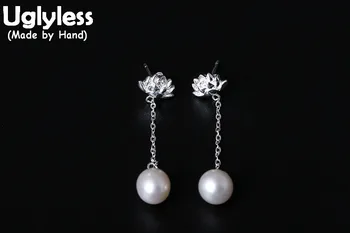 

Uglyless Real S 925 Sterling Silver Women Handmade Lotus Earrings Natural Pearls Brincos Jewelry Designer Fashion Elegant Bijoux