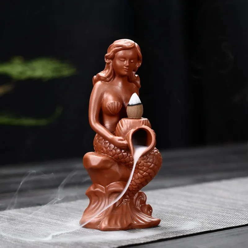 

Creative Mermaid Incense Burner Backflow Incense Cone Holder Women incienso quemador + 10pcs Cones Incense Home buda decorativo