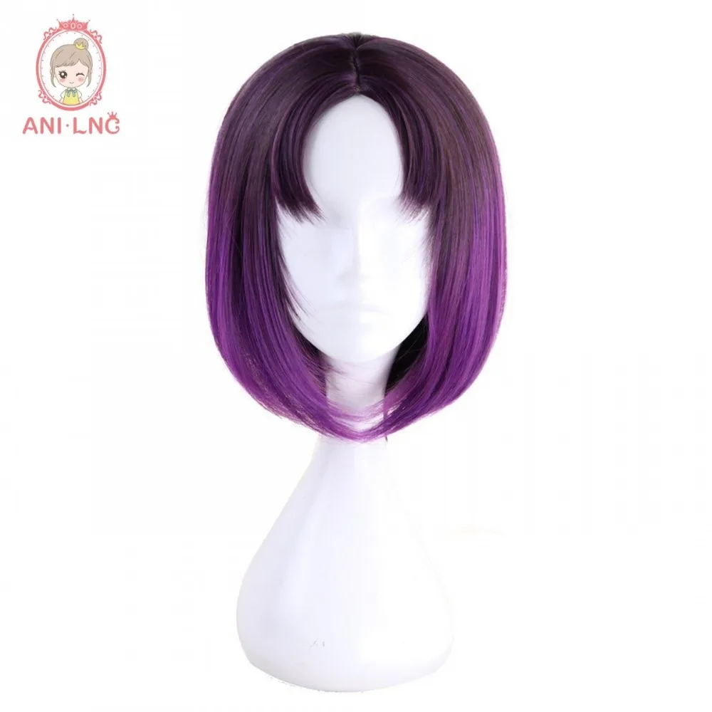 

Anilnc Short Ombre Black Purple Synthetic Hair Miss Kobayashi's Dragon Maid Elma Cosplay Wigs For Women