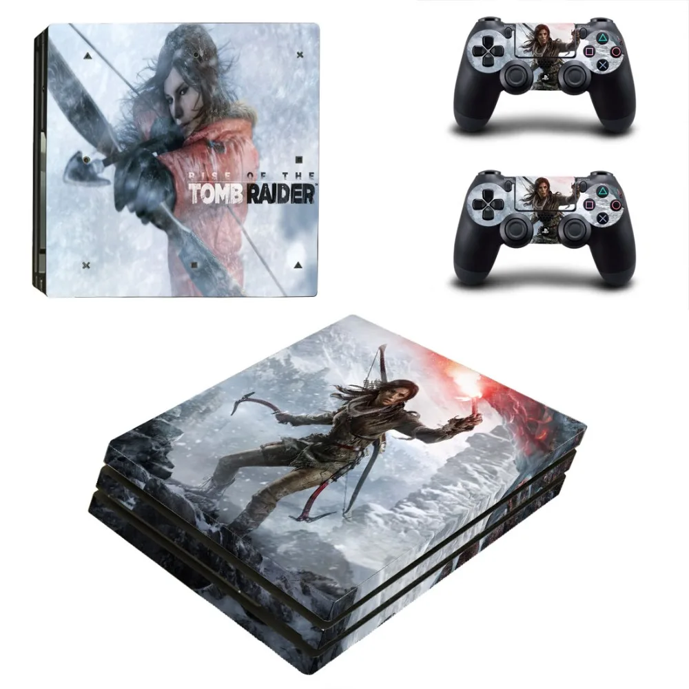Наклейка Rise of the Tomb Raider PS4 Pro для консоли PlayStation 4 и 2 контроллера Виниловая наклейка