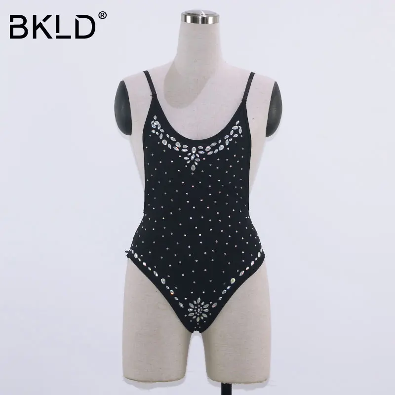 BKLD 2018 New Fashion Elegant Rhinestone Embellished Patchwork Women Sleeveless Bandage Jumpsuits Sexy Summer Backless Bodysuits