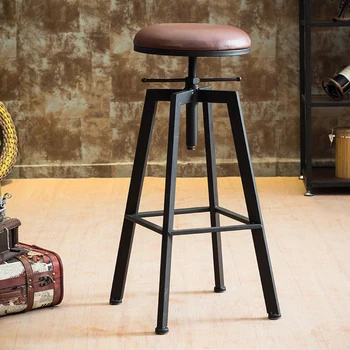 

Iron Bar Chair Industrial Wind Rotating Bar Stool Home Lifting Solid Wood High Chair High Stool