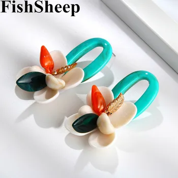 

Korean Fashion Bohemian Big Acrylic Flower Drop Earrings For Women Boho Blue Wedding Party Resin Drop Earrings Jewelry Gifts