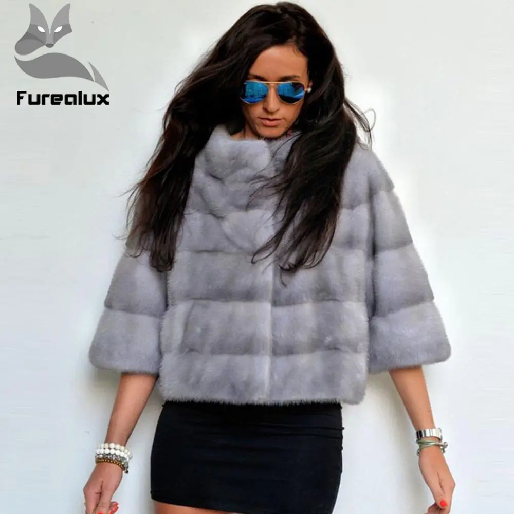 

Furealux Real Mink Fur Coat Women O-Neck Genuine Leather Mink Fur Winter Jacket Short Style Fashion Mink Fur Female Coats