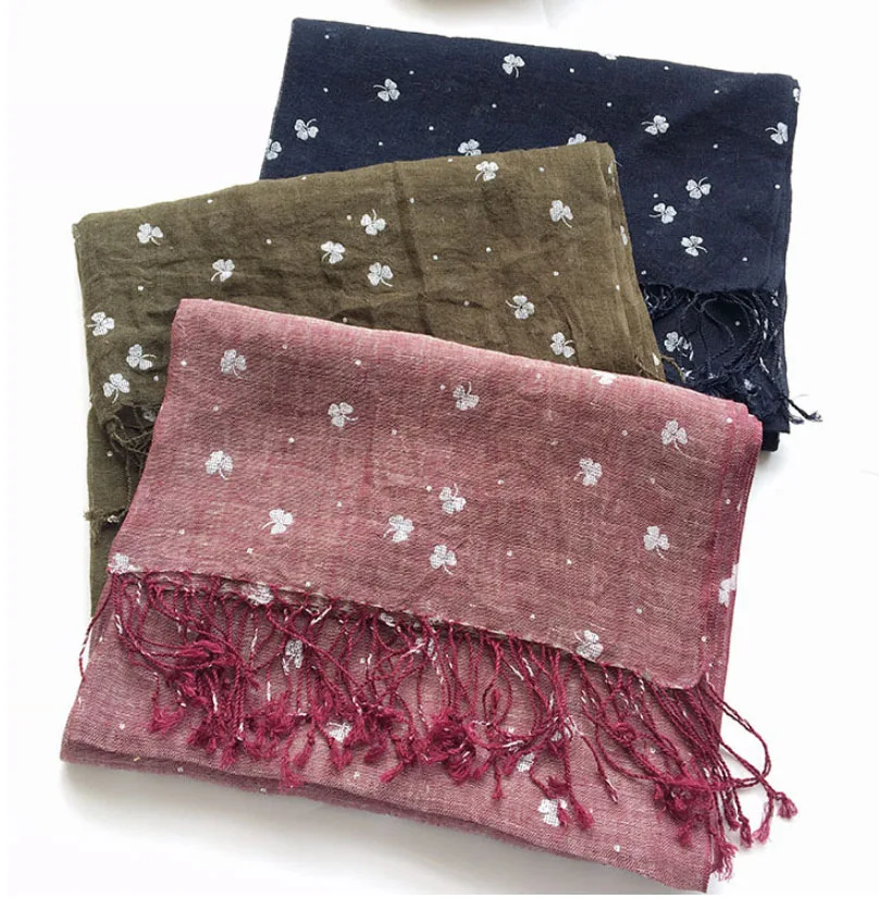 

Linen Scarf Shawl Women Summer Autumn Clover Printed Scarves Wrap