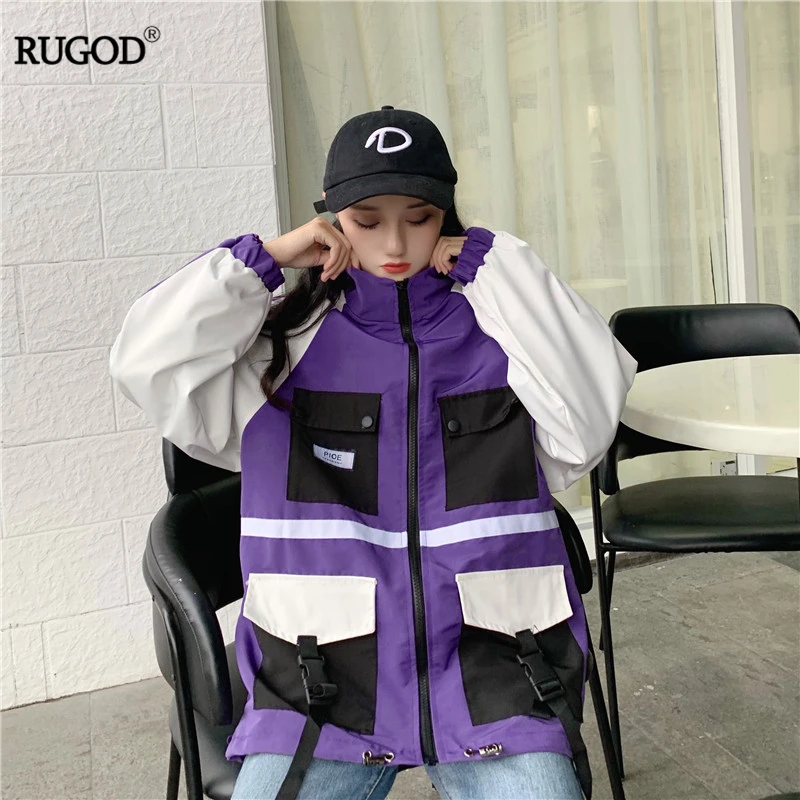 RUGOD лоскутное для женщин пальто мода harajuku стиль хип хоп карман одежда с длинным рукавом Уличная многоцветный Прохладный modis женсткая куртка