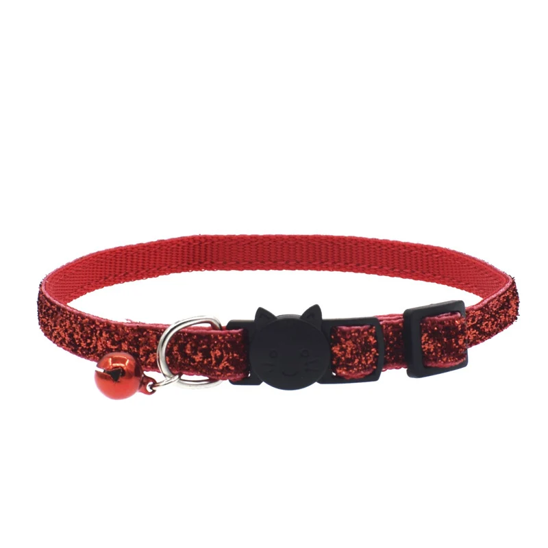 Adjustable Shiny Glitter Cat Collar With Bell Safety Kitten Small Dogs