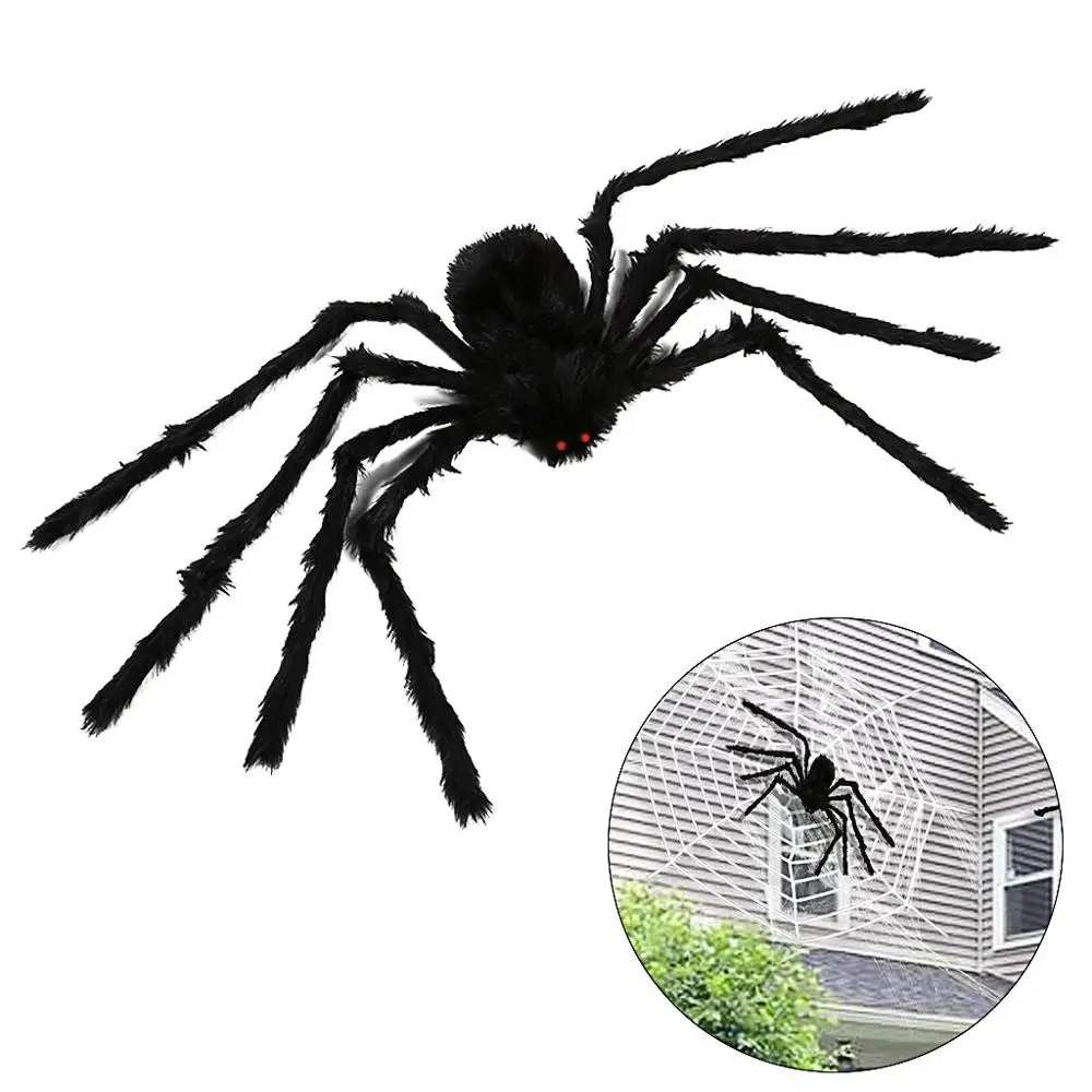 49inch Black Large Spider For Halloween Party Decorations Indoor Outdoor Yard Decor Scary Plush Spider Props (1)