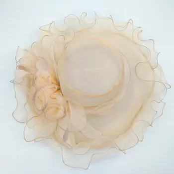 

Women Party Sun Hat Large Wide Brim Church Beach Organza Elegant Formal Fashion Ultraviolet-proof Wedding Summer Floral