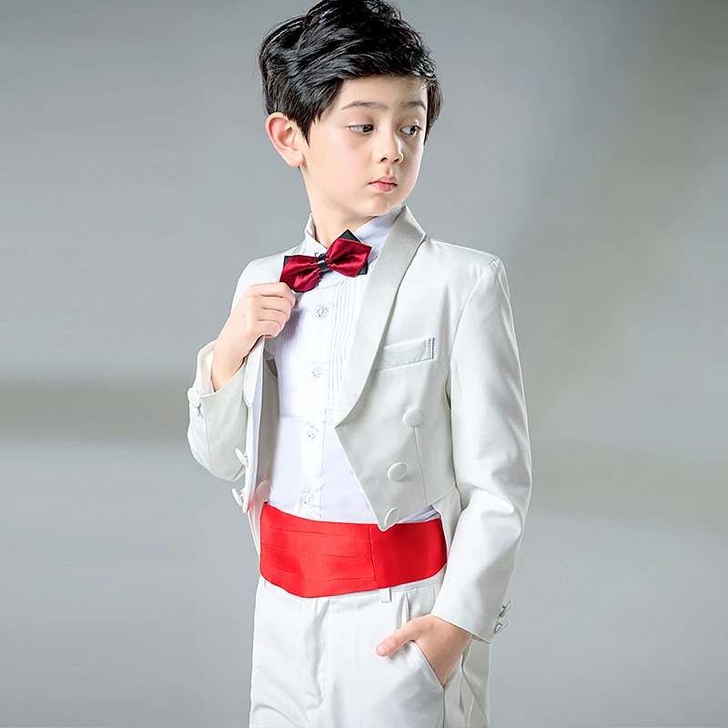 Костюмы-смокинги в английском стиле комплект одежды для мальчиков, детский торжественный Свадебный Блейзер пиджак в стиле ласточкин хвост, нарядный галстук-бабочка, одежда 6 шт./компл