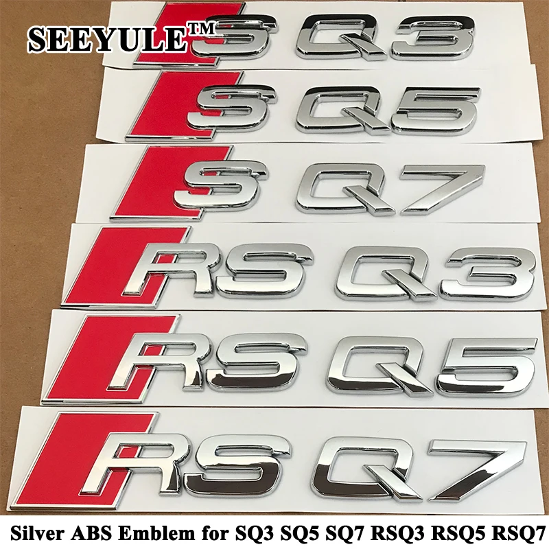 

1pc SEEYULE Silver Color Car Model Emblem ABS Tail Trunk Sticker Logo Modification for Audi SQ3 SQ5 SQ7 / RS Q3 / RS Q5 / RS Q7