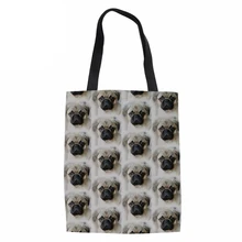 Для женщин Heavy Duty хозяйственная сумка-тоут женские мопса Лен с принтом сумка через плечо для женщин Kawaii щенок магазин сумка eco многоразовые