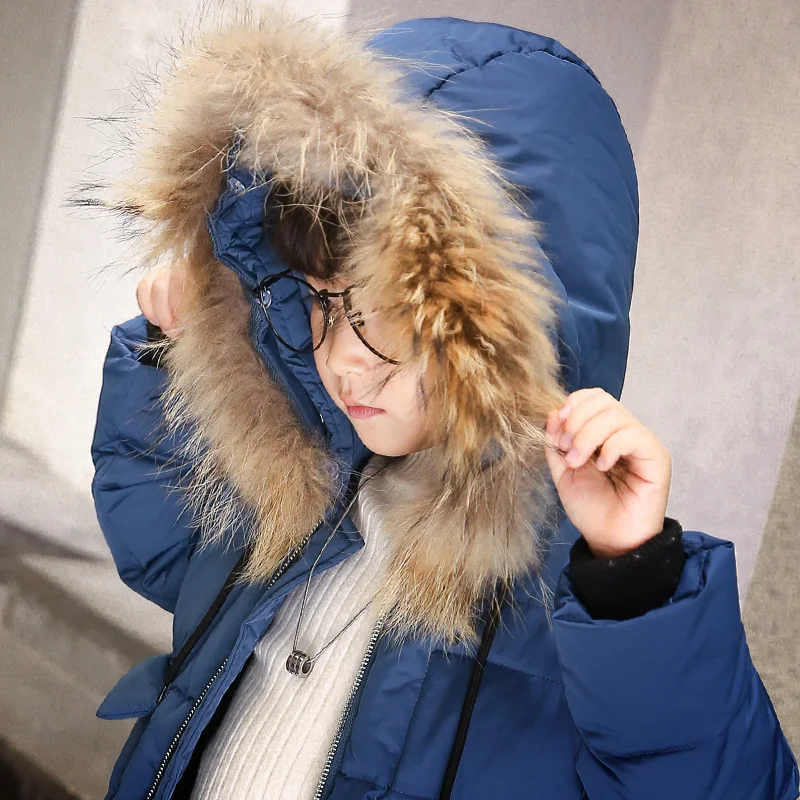 

Boys Winter Jackets Parkas Jackets Children Outerwear Zipper Long Fur Hooded Cotton Down Coats Teen Boys Coat Clothing Overcoat