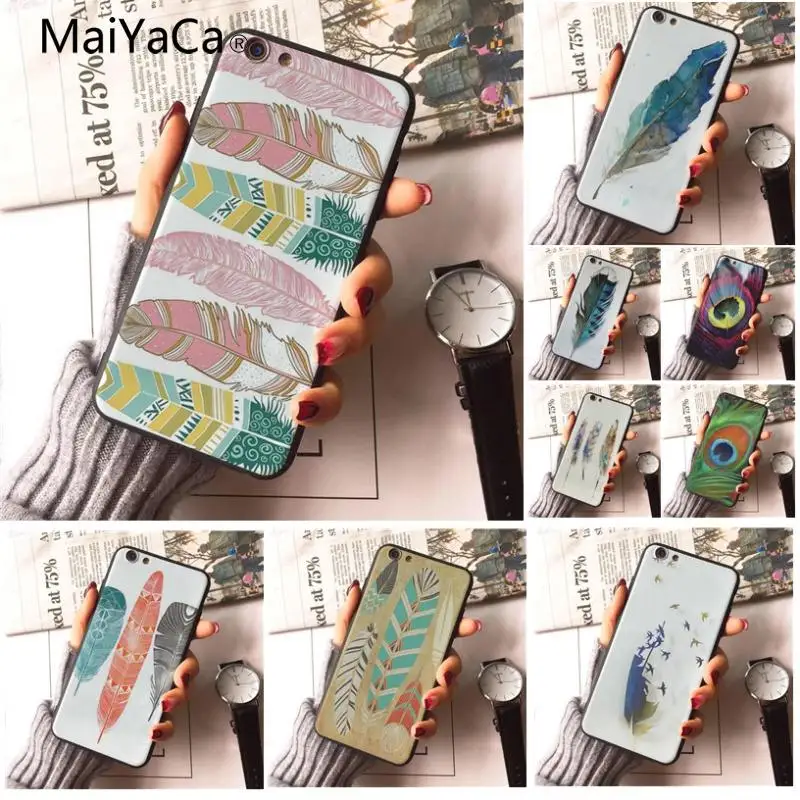 MaiYaCa Feather Art Colorful Phone Accessories For iphone 8 8plus and 7 7plus 6s 6s Plus 6 6plus 5s Cellphones