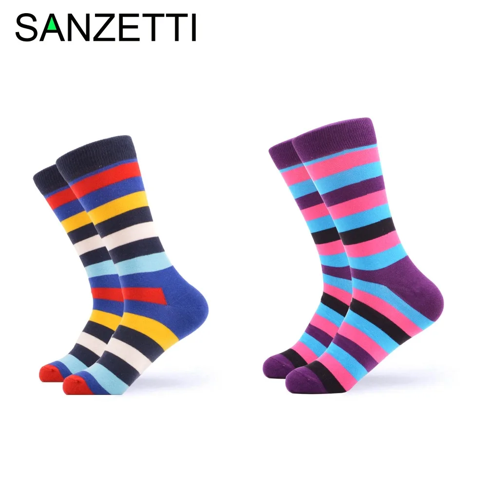 SANZETTI 2 пары/мужские повседневные чесаный хлопок носки классические носки без пятки Красочные Новинка полосатый подарок носки