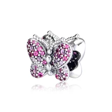 CKK ослепительный розовый Бабочка амулеты Серебро 925 Fit Браслеты стерлингового серебра Шарм бусины для изготовления ювелирных изделий Bijoux бисера