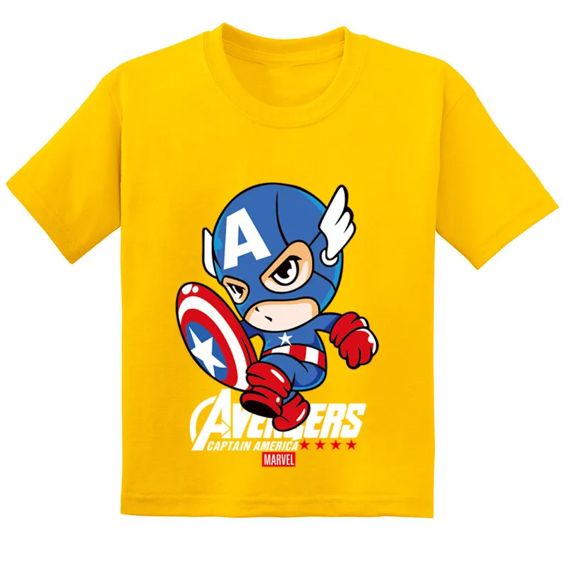 Детские Забавные футболки с супергероями из мультфильма «мстители», «Капитан Америка», летняя детская хлопковая Футболка с героями мультфильмов, топы для мальчиков и девочек, футболки, GKT225 - Цвет: Yellow-A-