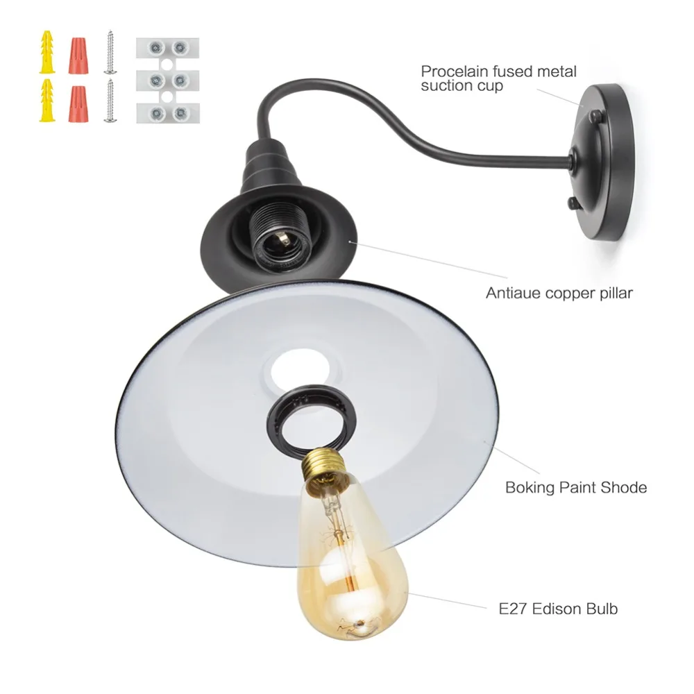 Американский Ретро настенный светильник 2-pack одноголовые светильники для гостиной винтажный сарай Настенный бра черный E26 Крытый/Открытый AZ02