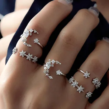 

5Pcs/set Moon Star Crystal Rings for Women Vintage Wedding Knuckle Boho Flower Ring Bohemian Midi Finger Anillos Mujer Jewelry
