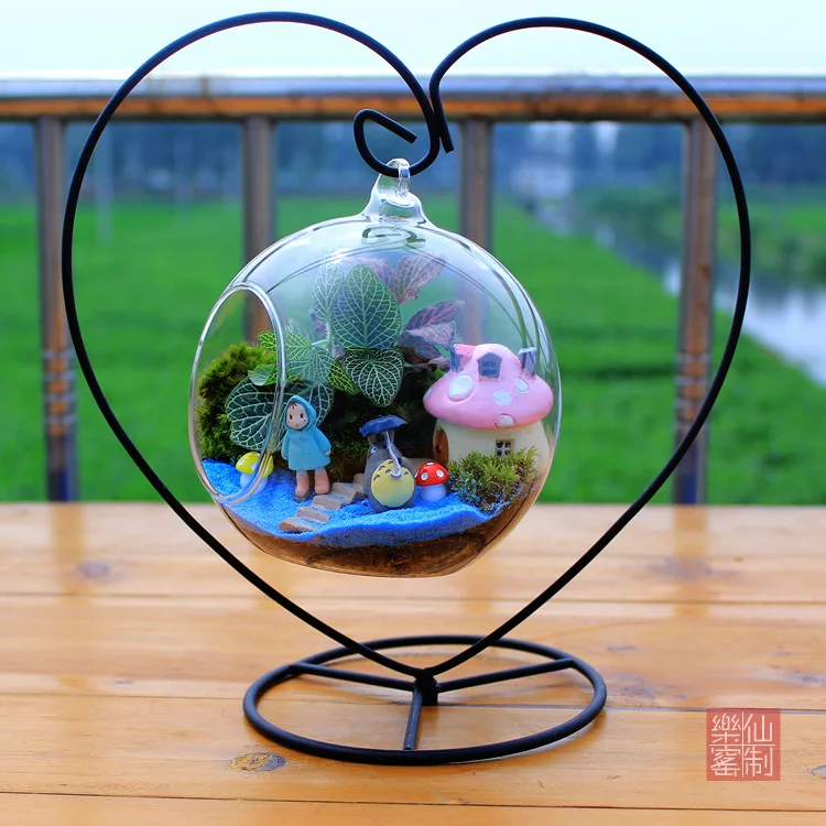 

Hot New Cute Glass Ball Moon Shape Flower Vase Plant Stand Set Hanging Vase Hydroponic Home Office Wedding Decor