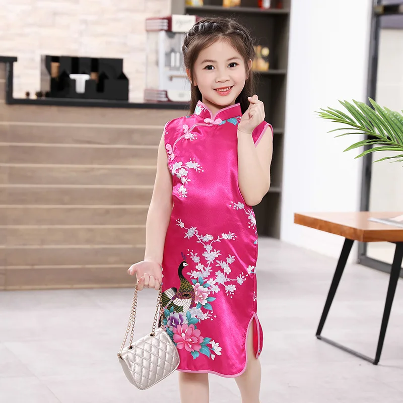 

Girls Dress Summer Baby Girl Clothes Peacock Chinese Cheongsam Dress