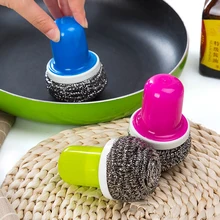 Stahl Draht Ball Reinigung Pinsel mit Griff Küche Reiniger Werkzeug für Waschen Pot Dish Pan Schüssel Scheuer Pads Practicle Pinsel u3