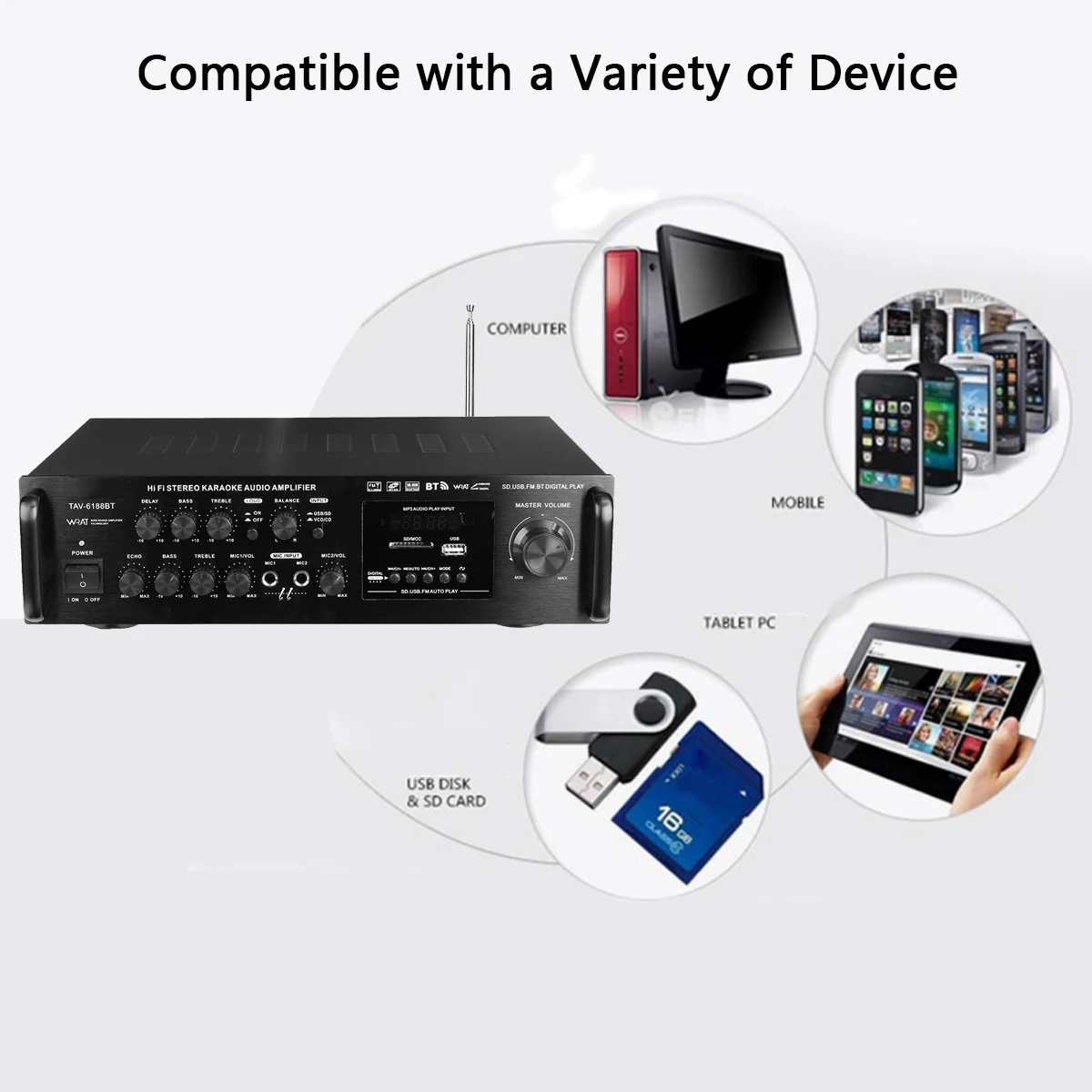 Amplificador de Audio de música Digital para el hogar inalámbrico de 2000 W 4 ohm bluetooth 4,0 versión estéreo amplificador de Karaoke compatible con 2 MIC FM RC Amplificador de Audio de música Digital para el hogar inalámbrico de 2000 W 4 ohm bluetooth 4,0 versión estéreo amplificador de Karaoke compatible con 2 MIC FM RC
