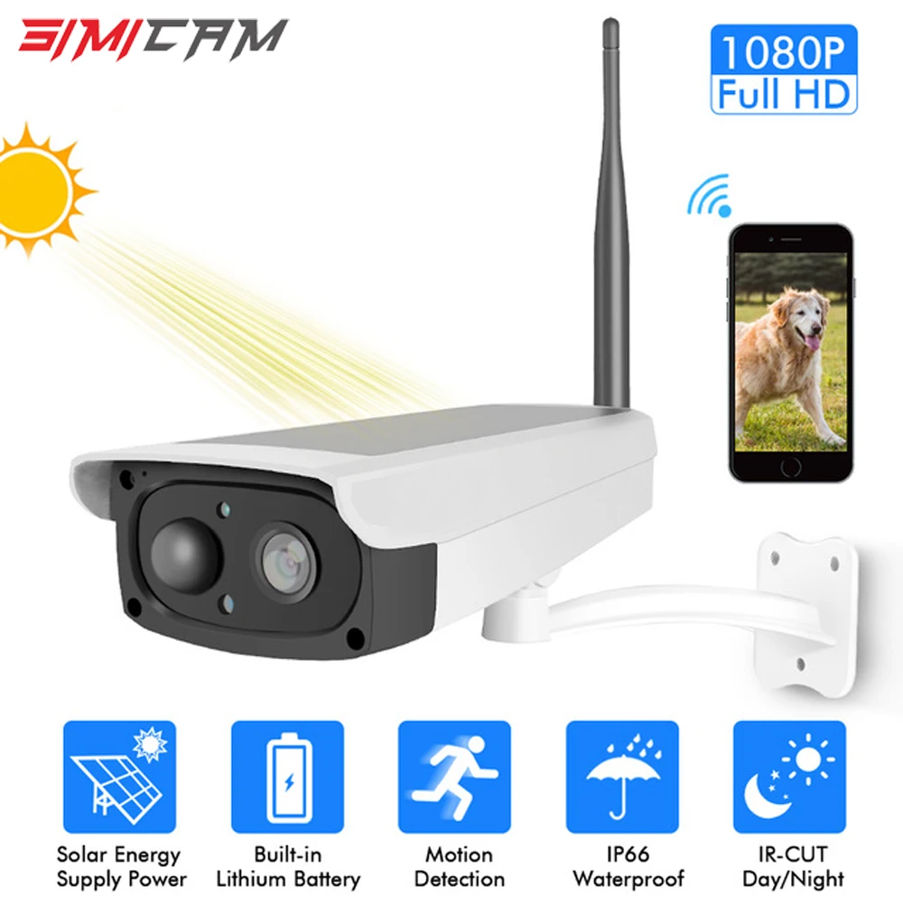 

Solar Camera video Surveillance Solar panel rechargeable battery 1080p Full HD Outdoor security indoor WiFi IP wide View camera