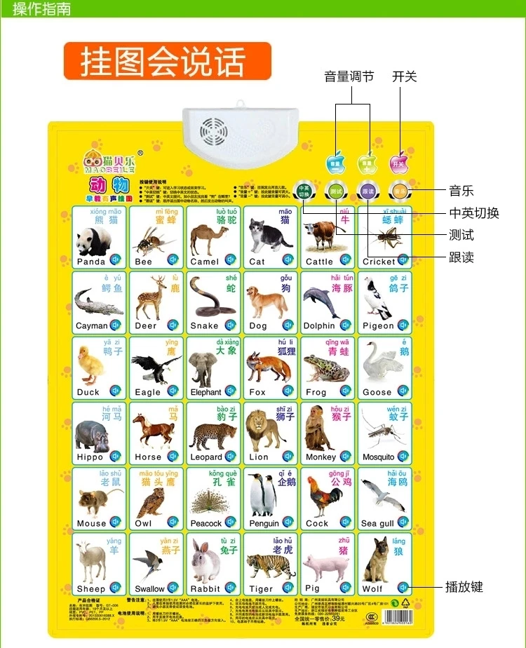 Education Teaching Chart Bilingual Touch Animal Sound Wall Charts Early  Childhood Both Chinese And English Pronunciation - Learning Machine -  AliExpress