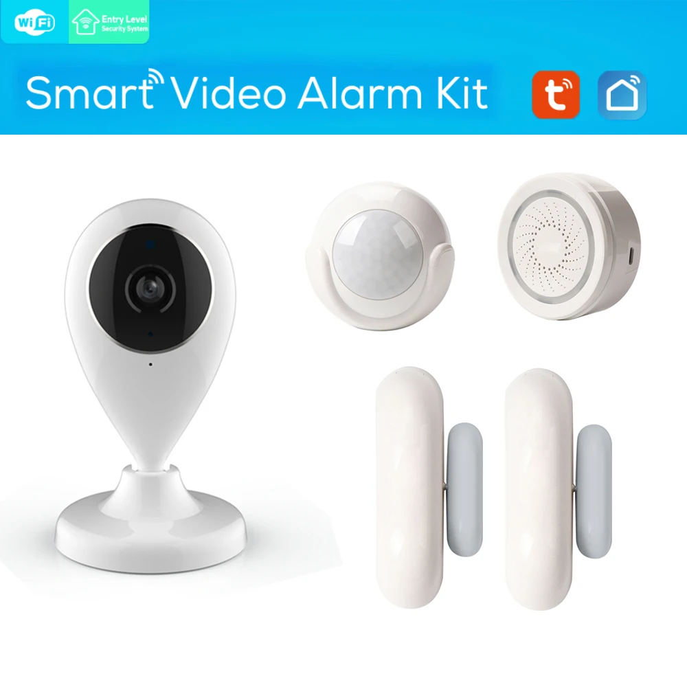 TUYA Smart Home Video Security Alarm system Kit , 720P Cameras 3 Sensors 1 Siren Alarm , Support Wifi with Smart Life TUYA APP TUYA Smart Home Video Security Alarm system Kit , 720P Cameras 3 Sensors 1 Siren Alarm , Support Wifi with Smart Life TUYA APP