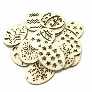 

50PCS 40mm Fashion Hollow Out Easter Eggs Wooden Pendants Decor DIY Craft Scrapbook DIY Wood Chips Easter Eggs Hanging Ornament