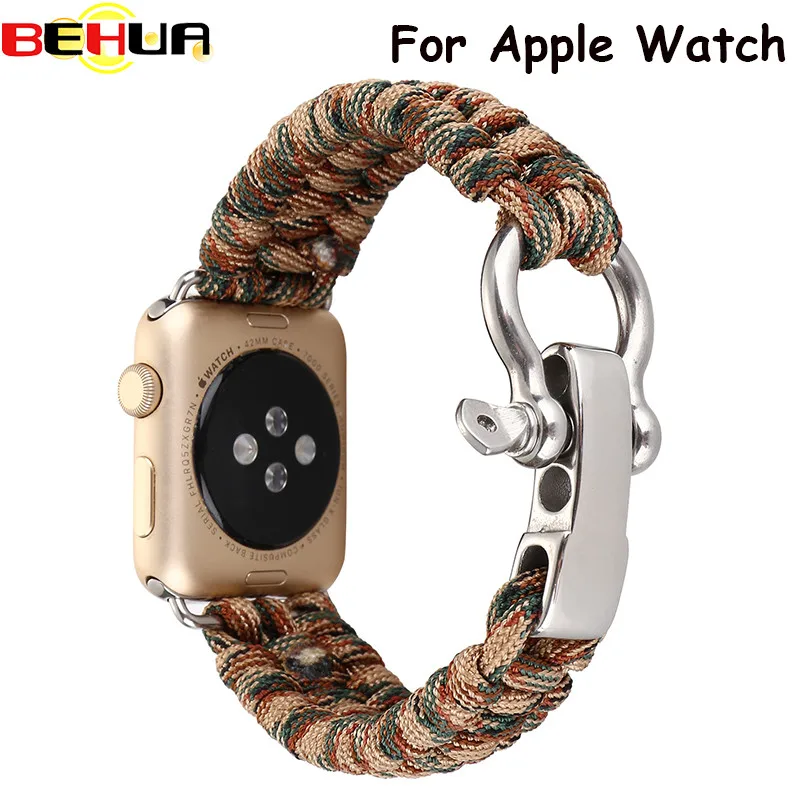 

Outdoors Sports Wrist Strap For Apple Watch Band 42mm 38mm Survival Rope Metal Bolt Clasp Wristband For iWatch series 4/3/2/1