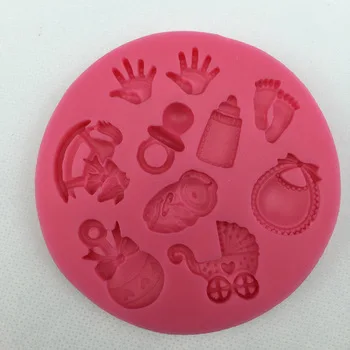 Baby Shower Party stroller  hand bottle Trojan silicone mold soap, chocolate fondant cake decoration baking kitchen tool F0300