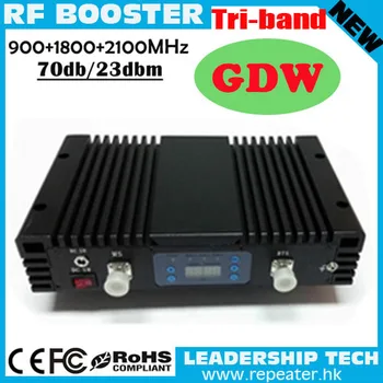 

NEW Mobile Booster Tri band Signal Amplifier 900 1800 2100 GSM Repeater Tri Band with ALC/MGC Cell Phone Signal Repeater Booster
