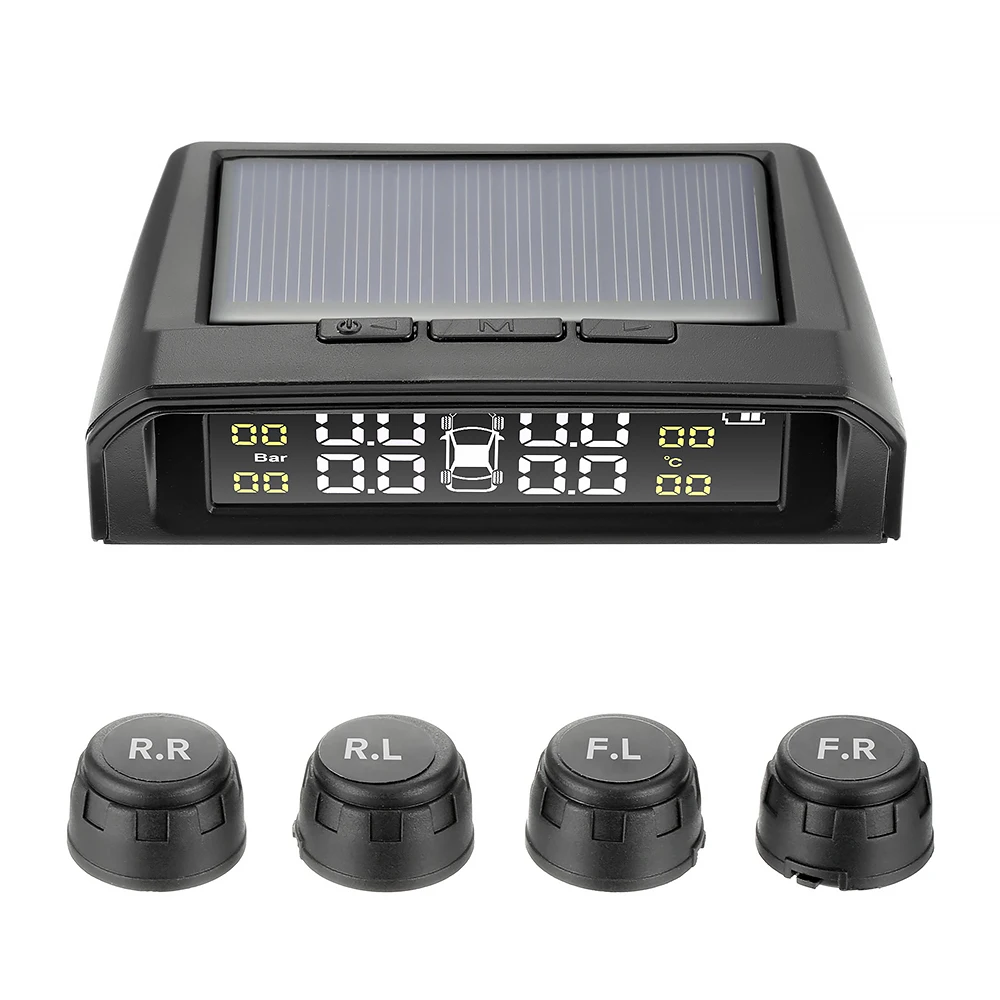 

1PCS Tire Pressure Alarm Sensor Monitor System External Tpms Car Display Temperature Warning Solar Power Charging