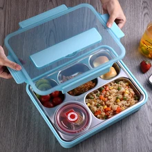 С закрытыми точками, Большой Вместительный bento ящик прямоугольных тарелок 304 изолированный Ланчбокс из нержавеющей стали