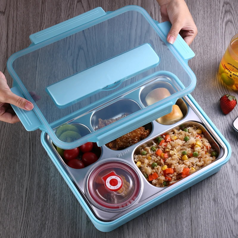 С крышкой вместительный ланчбокс для взрослых bento с прямоугольными пластинами из