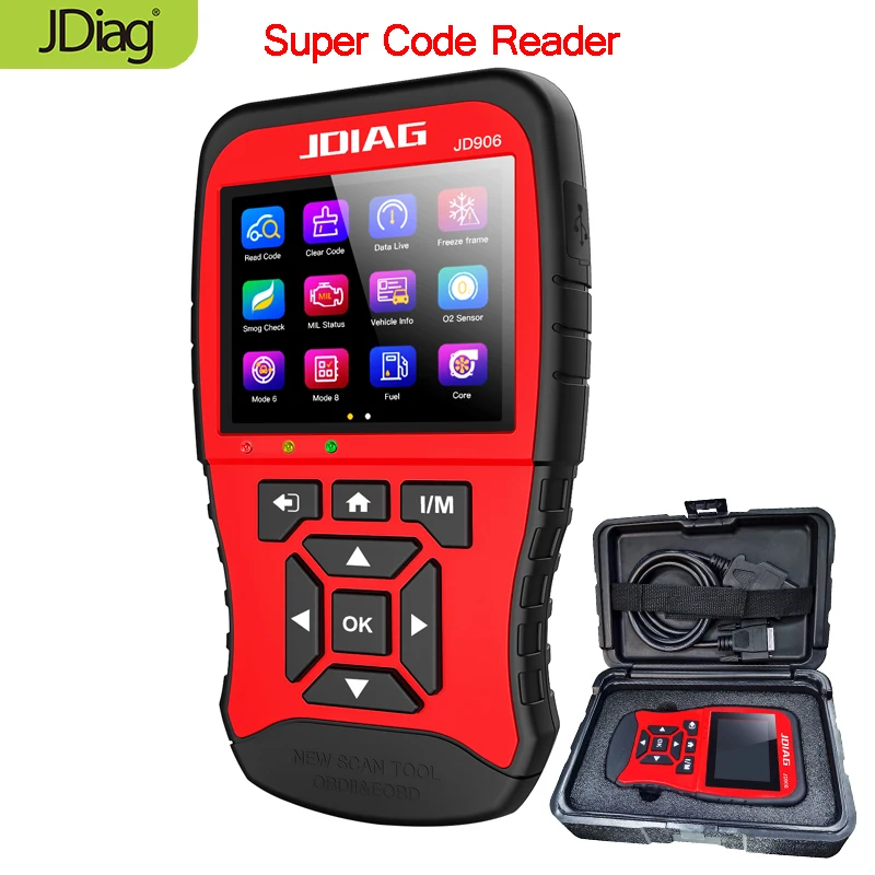 

JDiag JD906 Super Code Reader OBD II and scan Multilingual menu Read engine/emission related fault error codes JD906 code reader