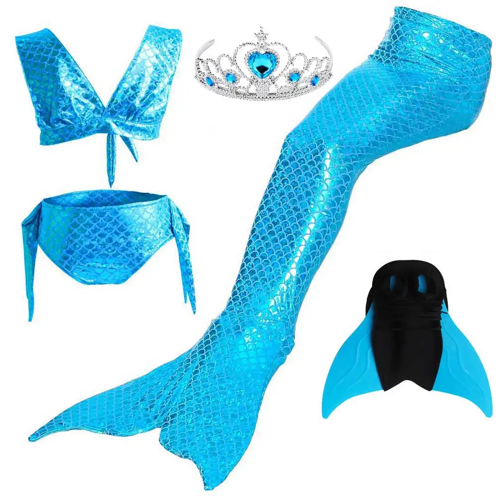 Girls Walkable And Swimmable Mermaid Tail Swimsuit Cosplay Costume Kids Children Bikini And Sparkle Mermaid Swimtail