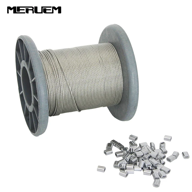 $17.97 50M/100M 304 Stainless Steel Wire Rope Alambre Softer Fishing Lifting Cable 1.2mm,1.5mm Diameter+50/100 PCS Sleeves Aluminium