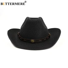 BUTTERMERE Hat Cowboy Mens Panama Hat Summer Beach Straw Hat Black Women Casual Hat New Arrival Cowboy Cap