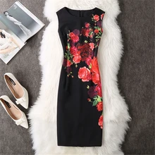 New 2017 Fashion Sexy Women Elegant Summer Dresses Women O Neck Red rose Print Dresses Sexy Sheath Dress Party Dresses Vestidos