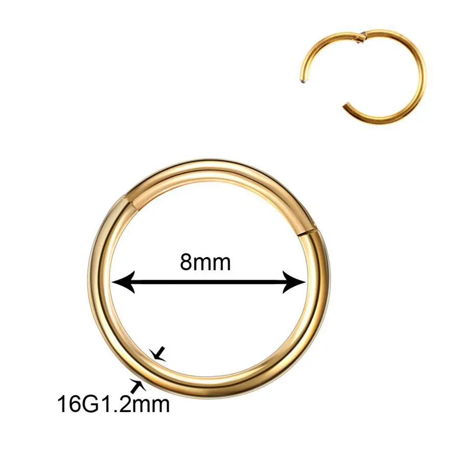 50 шт./лот титановые сегментные шарнирные кольца Перегородка носа кликер пирсинг для носа, губ, ушей хрящевая спираль брови ювелирные изделия для пирсинга тела - Окраска металла: Gold v 1.2x8mm
