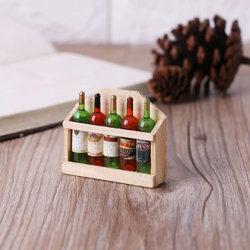 

New Wooden three-dimensional simulation of five bottles fridge magnet Creative simple manual magnetic
